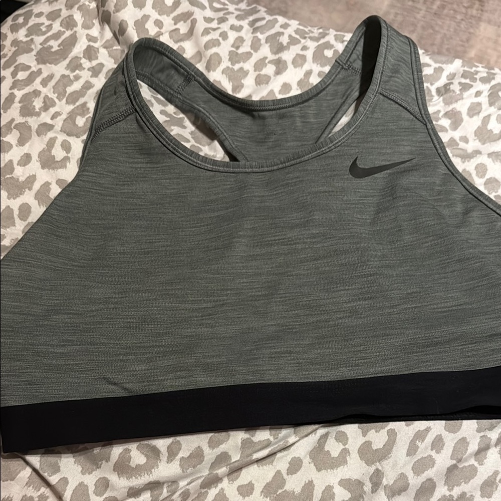 Nike Gray and Black Sports Bra with Racerback Design